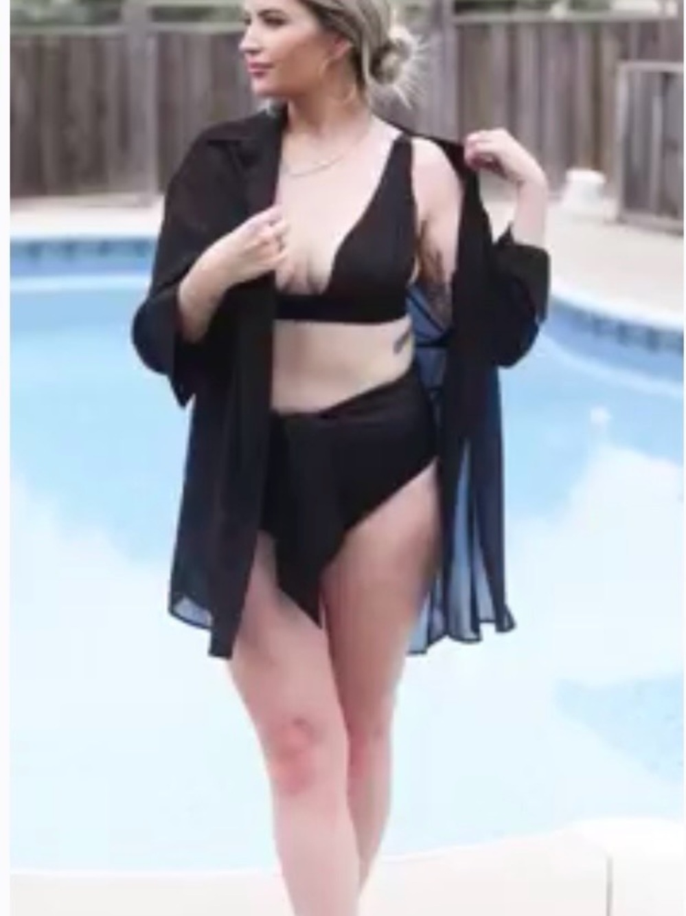 Knix Papaya Sheer Black Oversized Button-Up long sleeve Shirt blouse - Picture 5 of 15